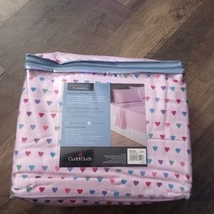 Cuddl Duds Pink Heart Flannel Bedding Set